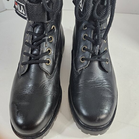 Fila Women's Disruptor Moto Biker Boots Black Leather Combat Style Size 9.5 - Picture 2 of 7